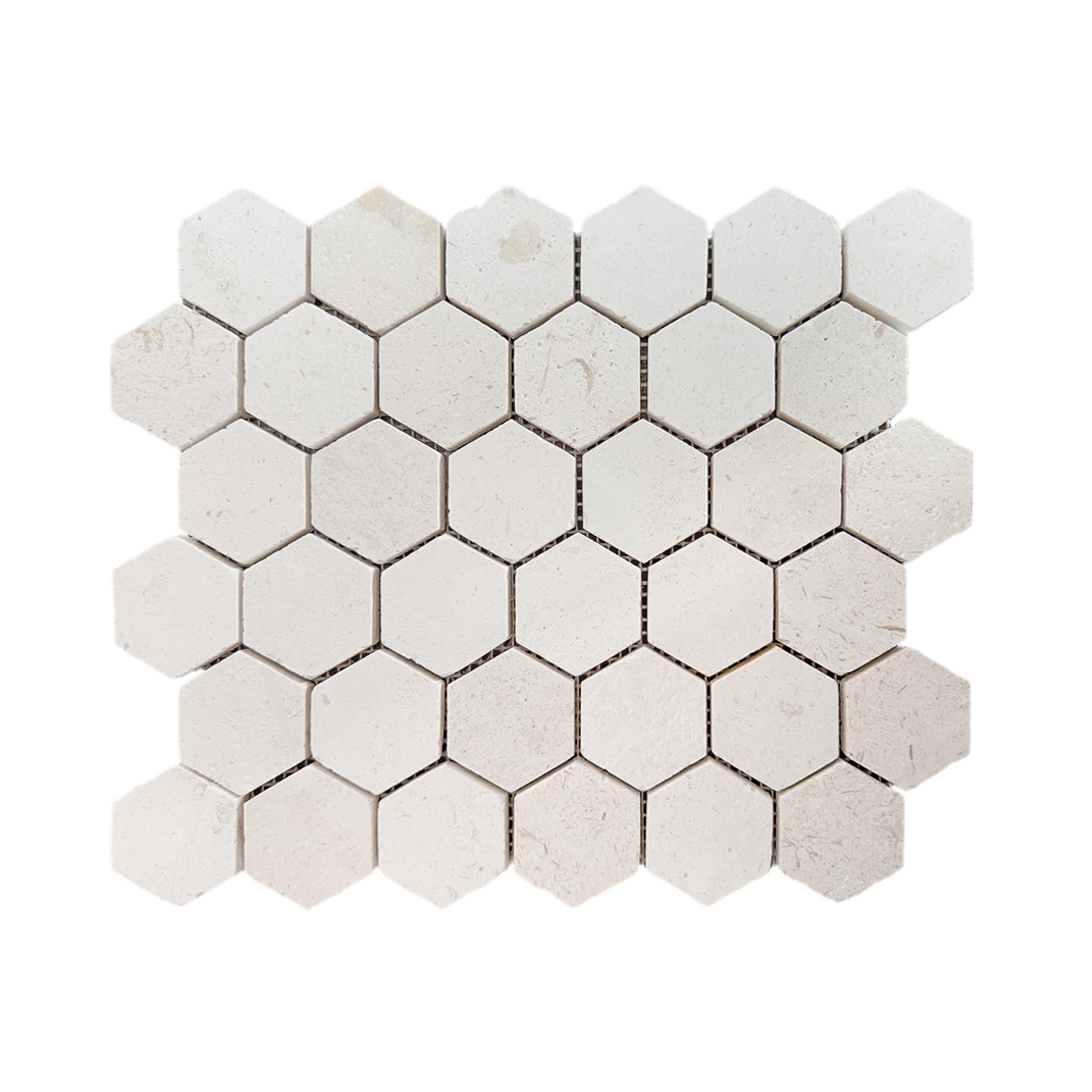 TUQCO Doğal Taş 2’’ Altıgen Myra Honlu Mermer Mozaik