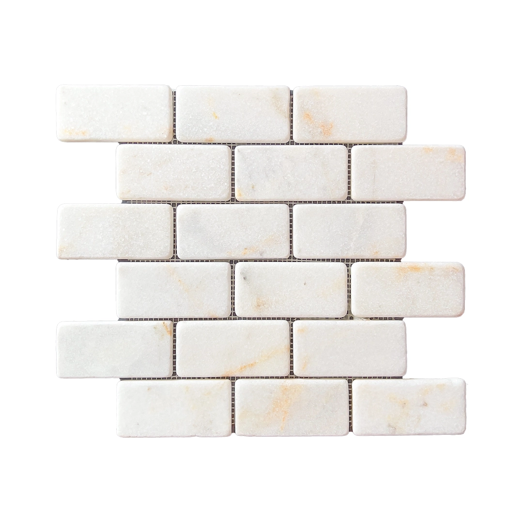 Tuqco Doğal Taş Fileli 5cm x 10cm Golden Eskitme Mermer Mozaik Banyo Mutfak Tezgah Arası Duvar Kaplama Döşeme Paneli