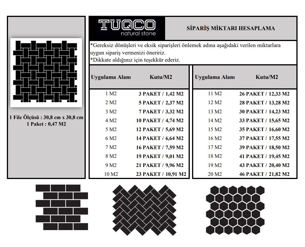TUQCO Doğal Taş Basket Weave Bej - Toros Siyahı Cilalı Mermer Mozaik