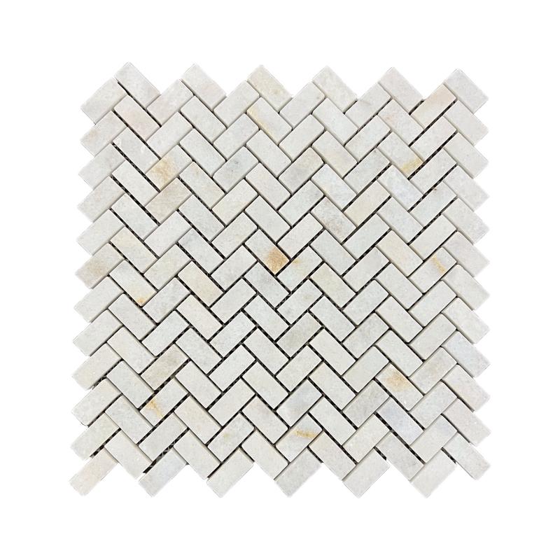 Tuqco Doğal Taş Herringbone Golden Honlu Mermer Mozaik Banyo Mutfak Tezgah Arası Duvar Kaplama Döşeme Paneli Fileli