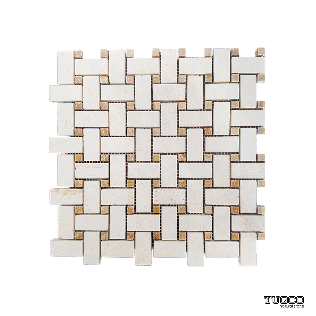 TUQCO Doğal Taş Basket Weave Myra Honlu Mermer Mozaik