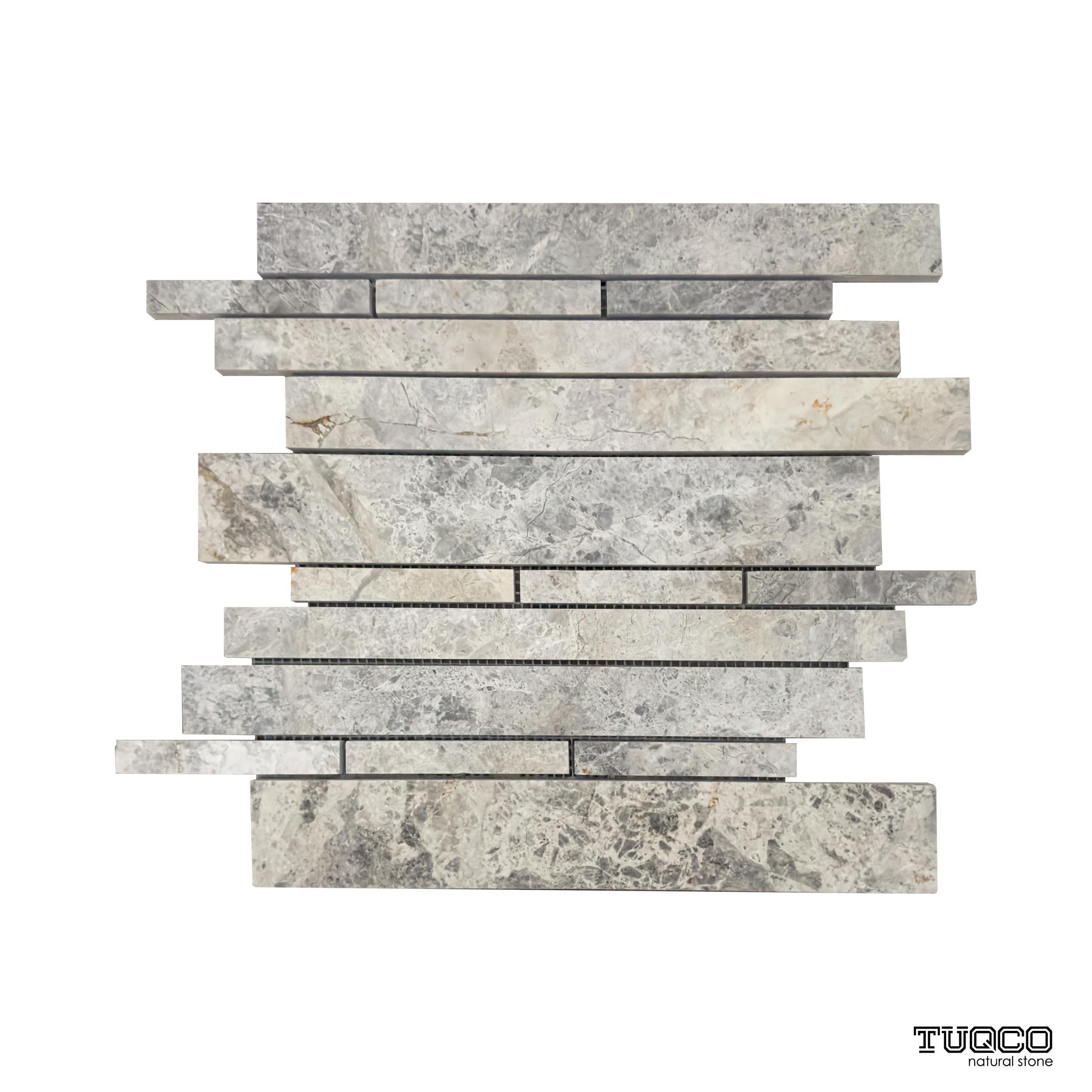 TUQCO Doğal Taş Random Strip Tundra Gri Cilalı Mermer Mozaik
