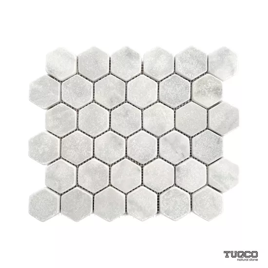 TUQCO Doğaltaş Fileli 2’’ Hexagon Carrara Eskitme Mermer Mozaik