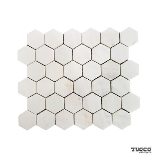 TUQCO Doğal Taş 2’’ Altıgen Dolomit Cilalı Mermer Mozaik