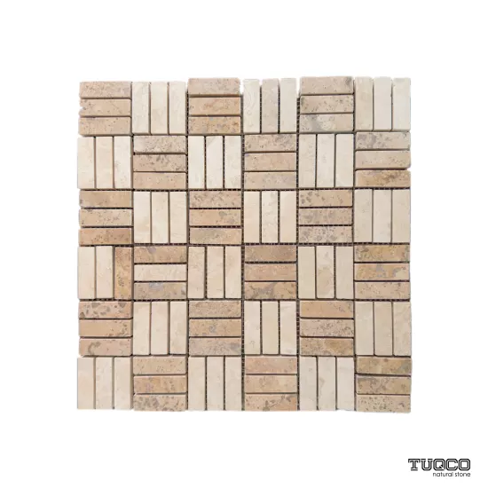 TUQCO Doğal Taş Jenga Traverten Light-Noche Honlu Mermer Mozaik