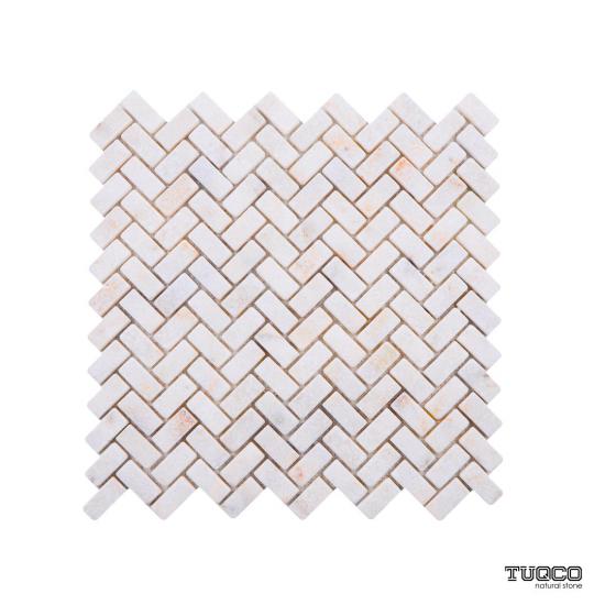 TUQCO Doğaltaş Fileli Herringbone Golden Eskitme Mermer Mozaik