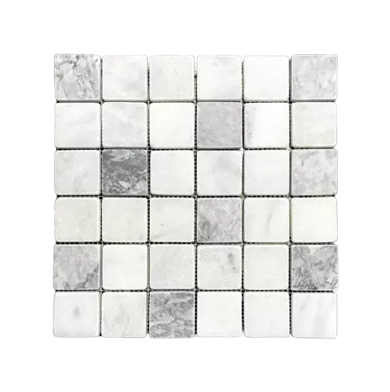 Muğla Beyazı - Gri 5x5 cm Eskitme Mermer Mozaik Duvar Zemin Mutfak Banyo
