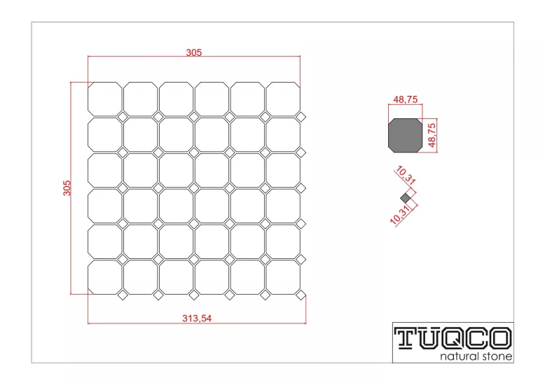 TUQCO Doğaltaş Fileli Octagon Dolamit Eskitme Mermer Mozaik