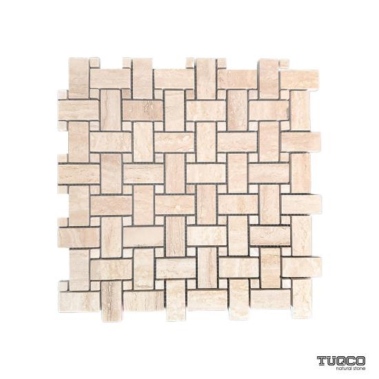 TUQCO Doğal Taş Basket Weave Traverten Cilalı Mermer Mozaik