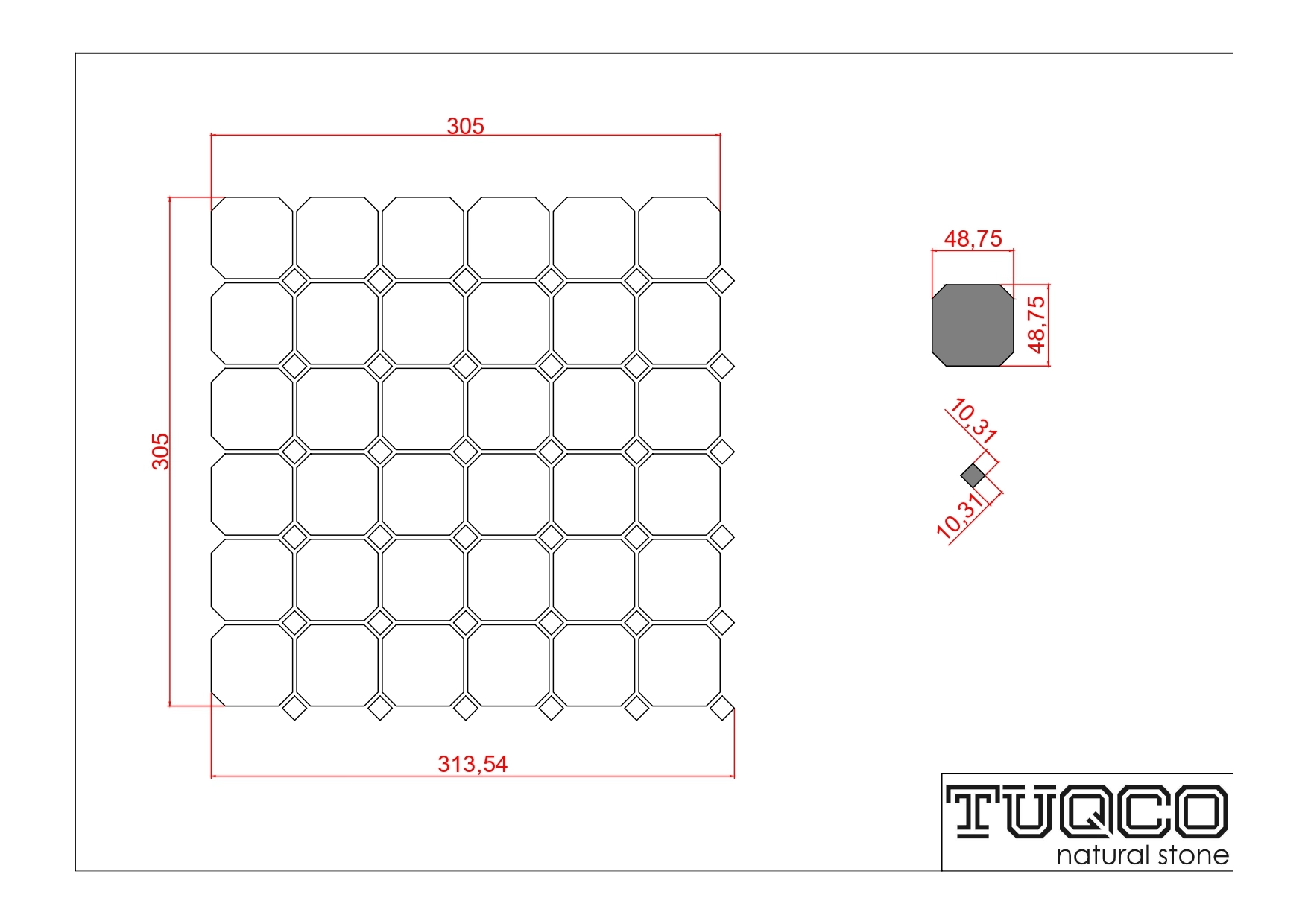 Tuqco Doğal Taş Octagon Dolamit Eskitme Mermer Mozaik Banyo Mutfak Tezgah Arası Duvar Kaplama Döşeme Paneli Fileli