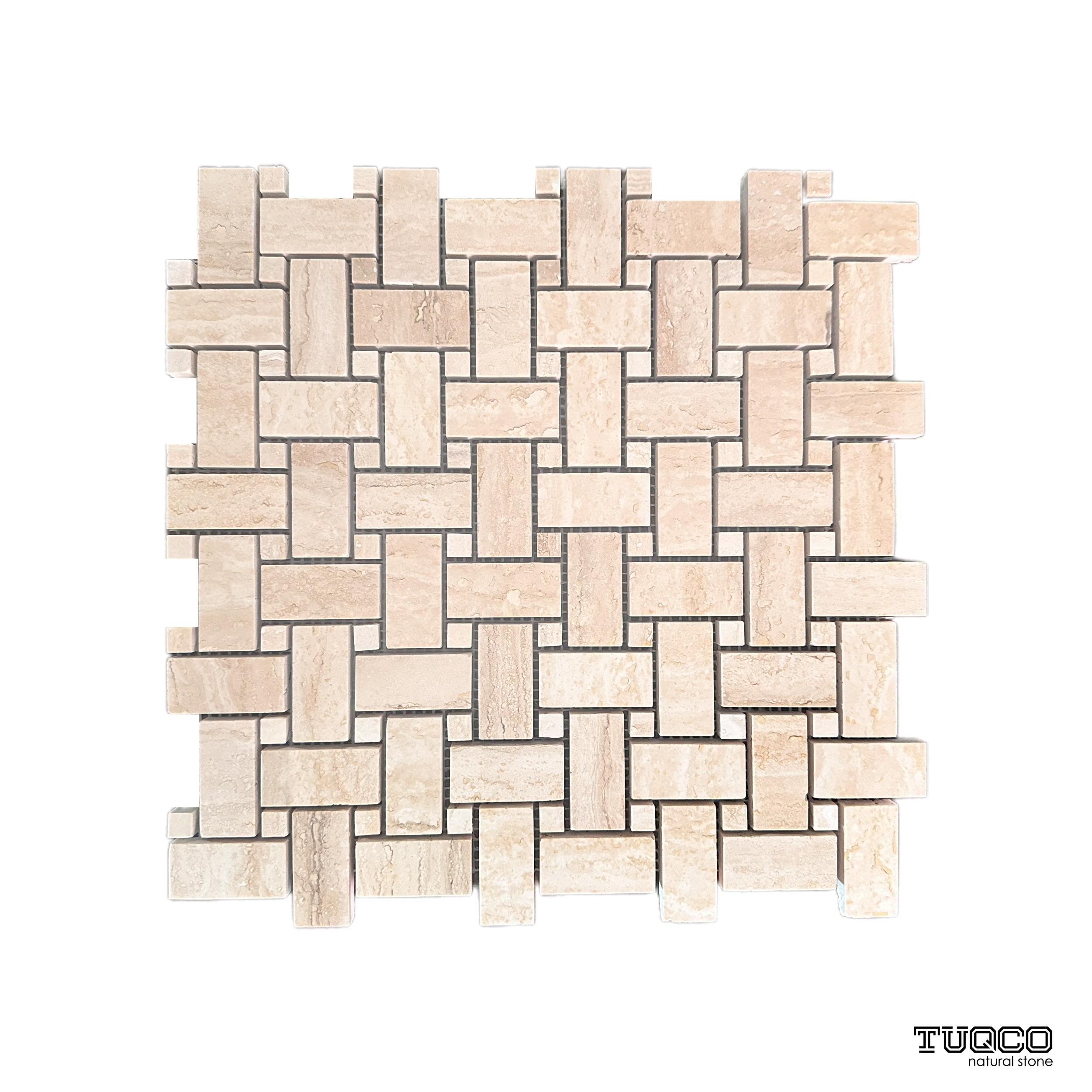 TUQCO Doğal Taş Basket Weave Traverten Cilalı Mermer Mozaik