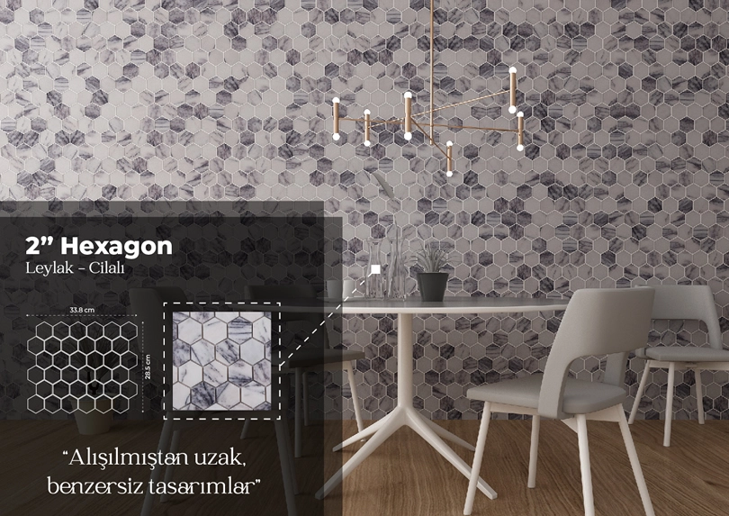2 inç Hexagon Leylak Cilalı Mermer Mozaik