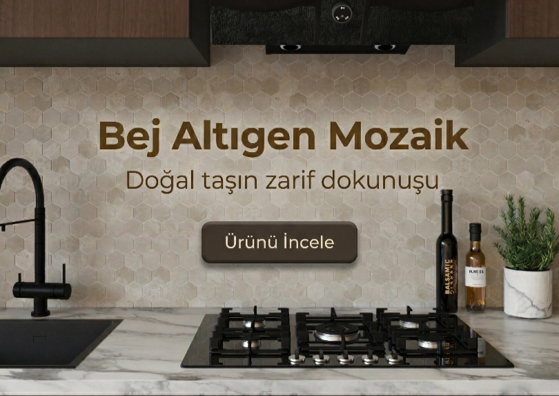 2 inç Altıgen Bej Mermer Mozaik